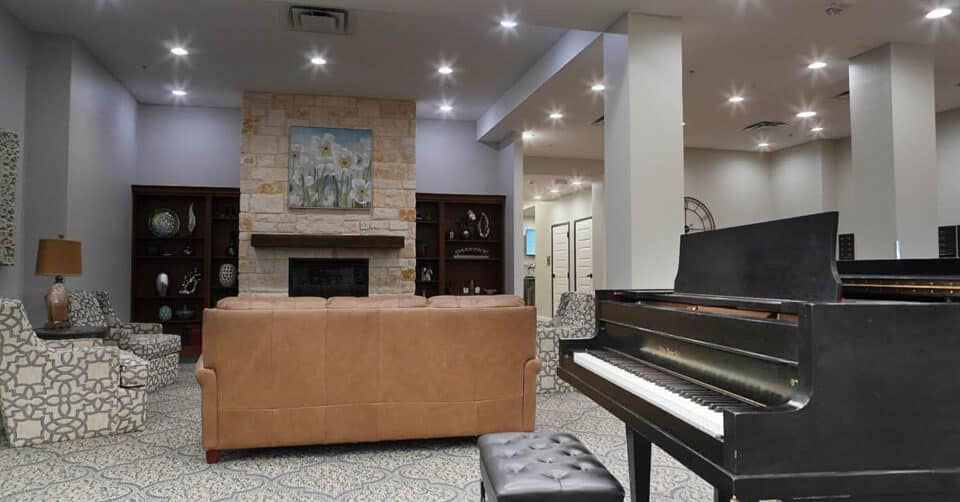 piano in the lobby at The Legacy