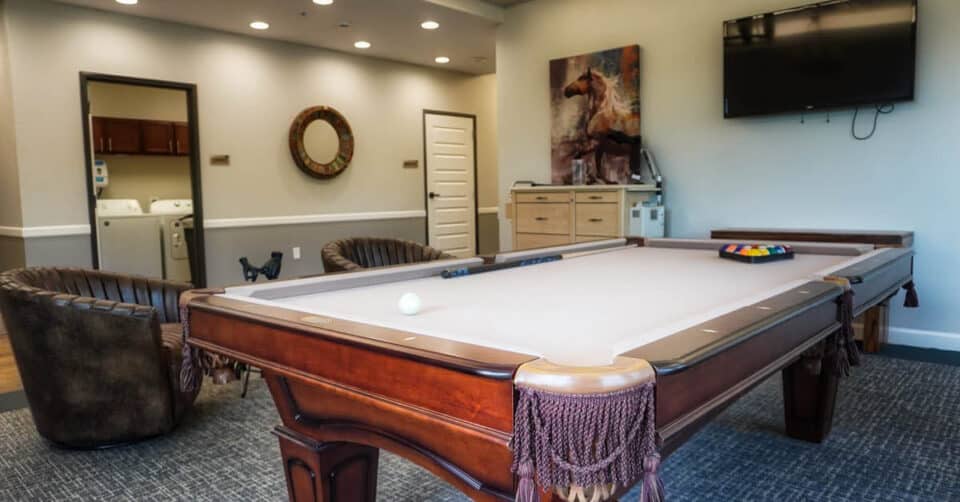 pool table in the game room at The Legacy