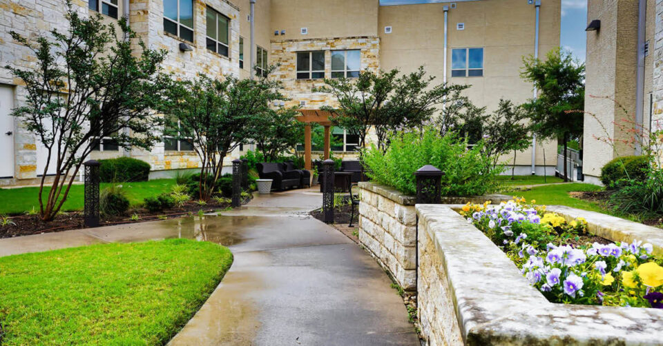 outside sitting area in the courtyard